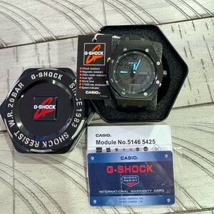 New Casio G-Shock GA2100-1A2 Neon Accent Blue Dial Resin Watch ( Custom Black )